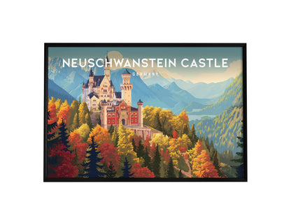 Neuschwanstein Castle Landscape Poster | Germany Travel Gift Alpine Wall Art — framed wall art, 24x36 in