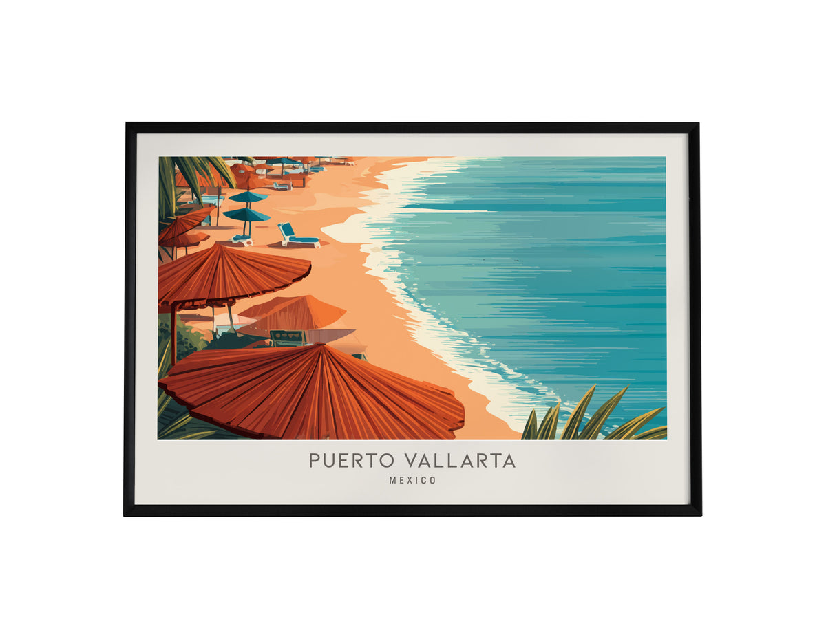 Puerto Vallarta Landscape Matte Border Poster | Mexico Destination Print Travel Wall Art — framed wall art, 24x36 in