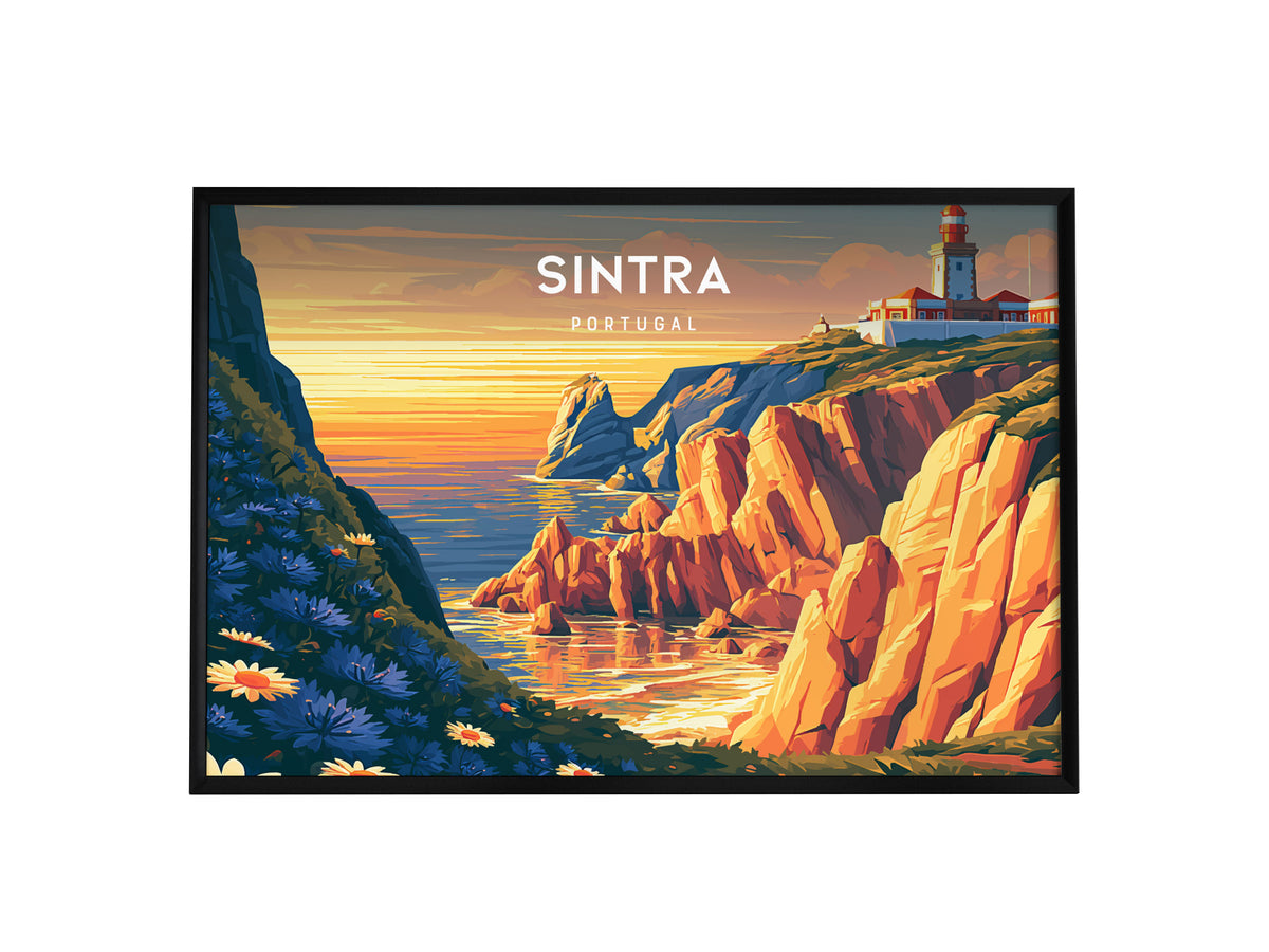Sintra, Portugal Landscape Poster | Fairy-Tale Castle & Garden Travel Gift Wall Art — framed wall art, 24x36 in