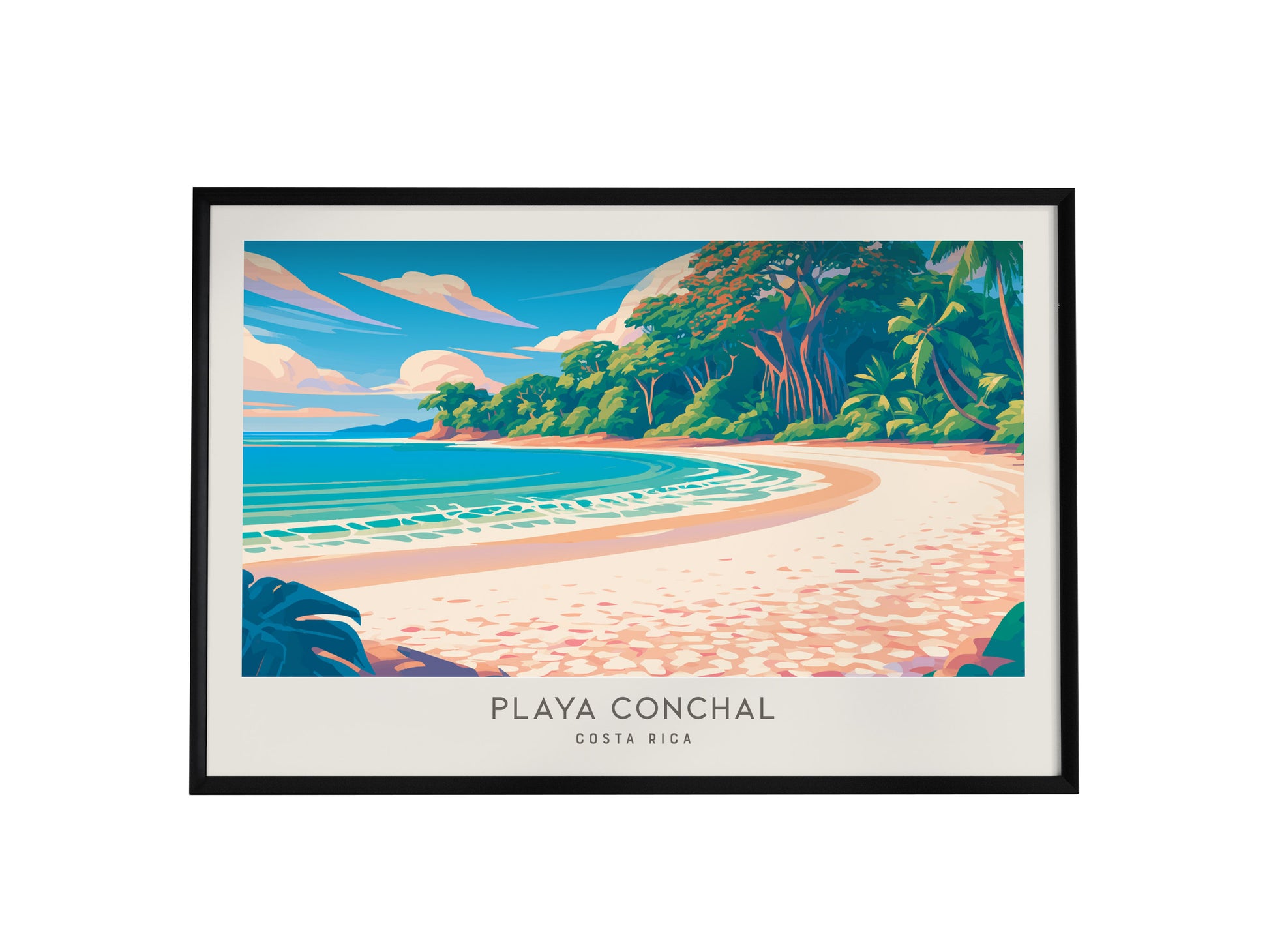 Playa Conchal Landscape Matte Border Poster | Costa Rica Coastal Beach Decor Travel Wall Art — framed wall art, 24x36 in