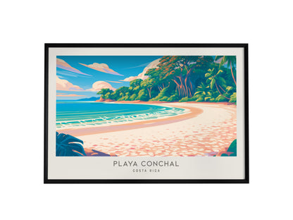Playa Conchal Landscape Matte Border Poster | Costa Rica Coastal Beach Decor Travel Wall Art — framed wall art, 24x36 in