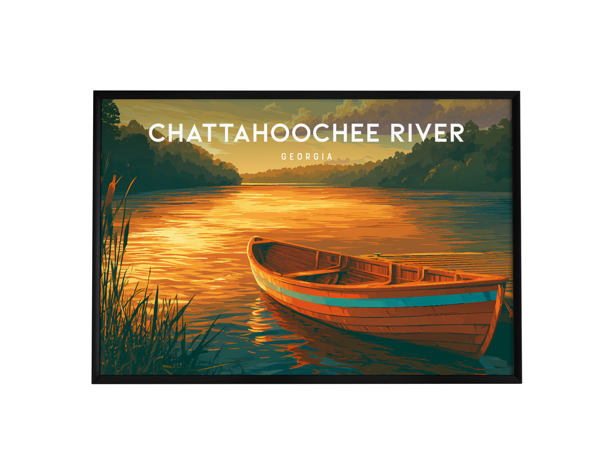 Chattahoochee River Landscape Poster | Georgia Travel Gift Coastal Beach Decor Wall Art — framed wall art, 24x36 in