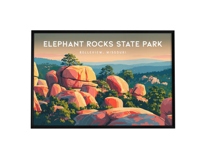 Elephant Rocks State Park Landscape Poster | Belleview, Missouri Framed or Unframed Travel Gift — framed wall art, 24x36 in