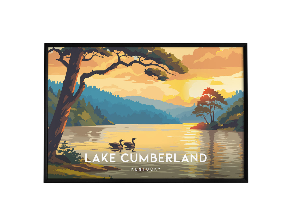 Lake Cumberland, Kentucky Landscape Poster | Framed or Unframed Lake House Decor Wall Art — framed wall art, 24x36 in