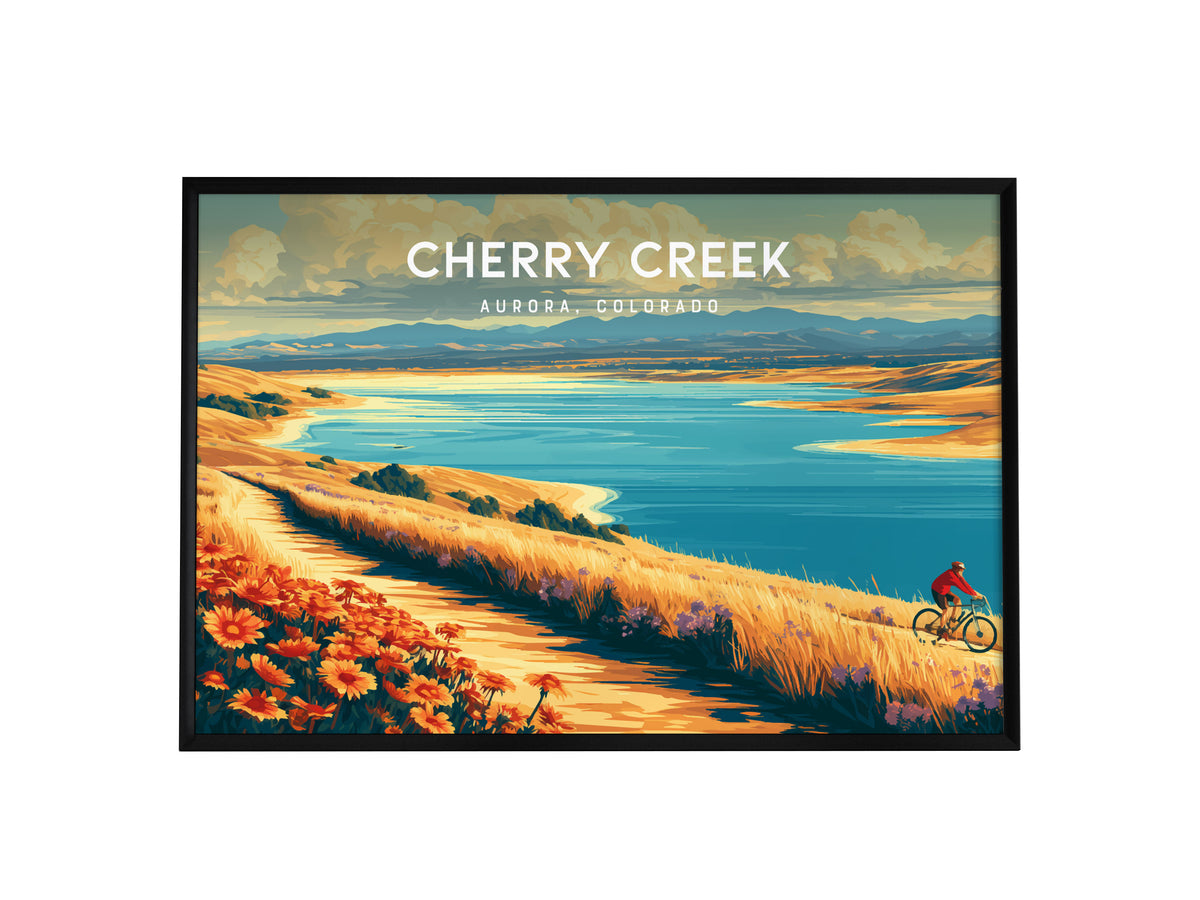 Cherry Creek Landscape Poster | Aurora, Colorado Vacation Wall Art — framed wall art, 24x36 in