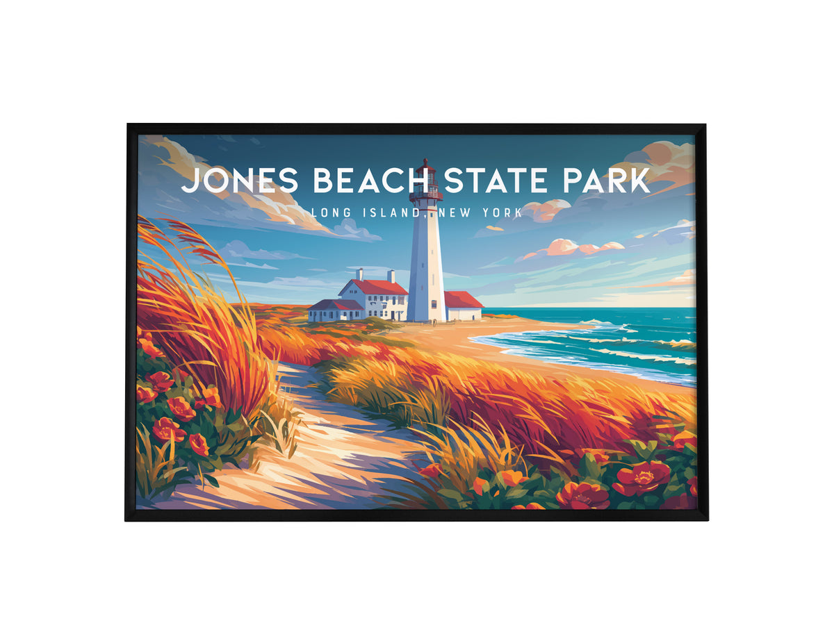 Jones Beach State Park Landscape Poster | Long Island, New York Travel Wall Art — framed wall art, 24x36 in