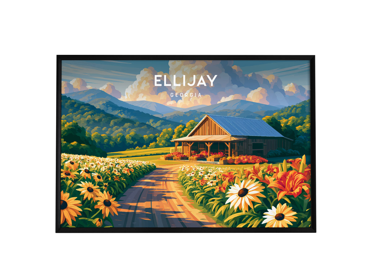 Ellijay Landscape Poster | Georgia Small Town Framed or Unframed Wall Art — framed wall art, 24x36 in