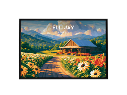 Ellijay Landscape Poster | Georgia Small Town Framed or Unframed Wall Art — framed wall art, 24x36 in