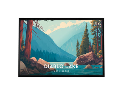 Diablo Lake Landscape, Washington Poster | Mountain Lake Vacation Wall Art — framed wall art, 24x36 in