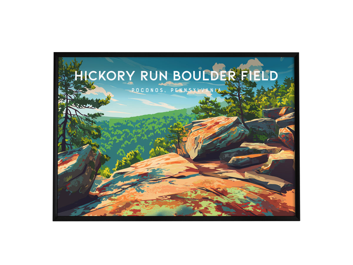 Hickory Run Boulder Field Landscape Poster | Poconos, Pennsylvania Destination Print Wall Art — framed wall art, 24x36 in