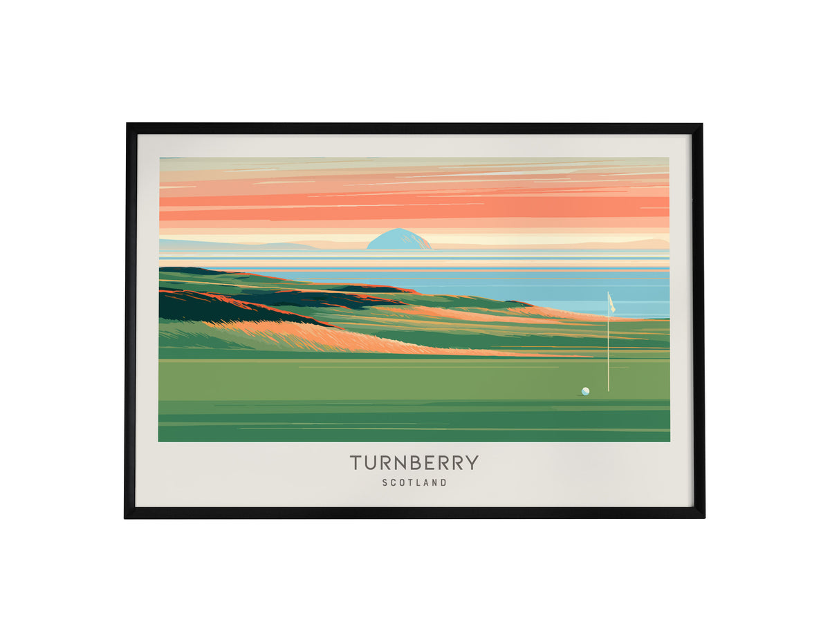 Turnberry Landscape Matte Border Poster | Scotland Golf Course Print & Country Club Decor — framed wall art, 24x36 in