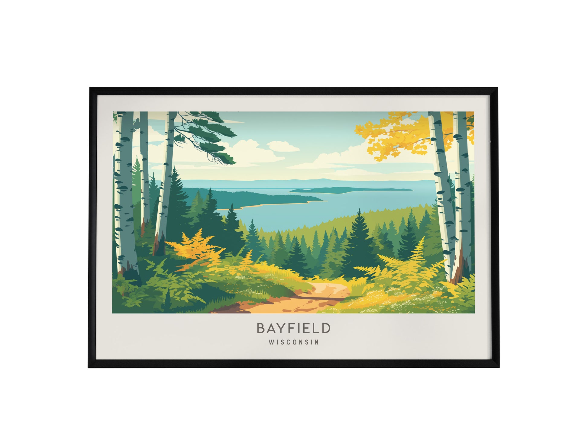 Bayfield Landscape Matte Border Poster | Wisconsin Vacation Wall Art — framed wall art, 24x36 in