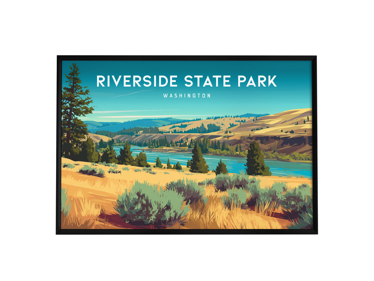 Riverside State Park, Washington Landscape Poster | Pacific Northwest Vacation Wall Art — framed wall art, 24x36 in