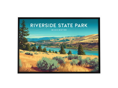 Riverside State Park, Washington Landscape Poster | Pacific Northwest Vacation Wall Art — framed wall art, 24x36 in