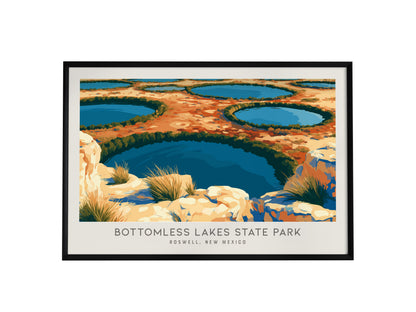 Bottomless Lakes State Park Landscape Matte Border Poster | Roswell, New Mexico Framed or Unframed Desert Oasis Print — frame