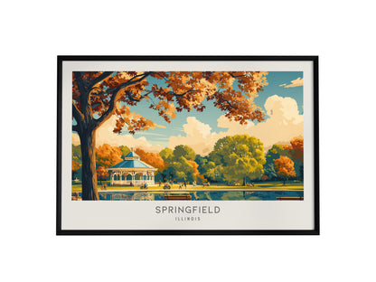 Springfield Landscape Matte Border Poster | Illinois Destination Print & Vacation Wall Art — framed wall art, 24x36 in
