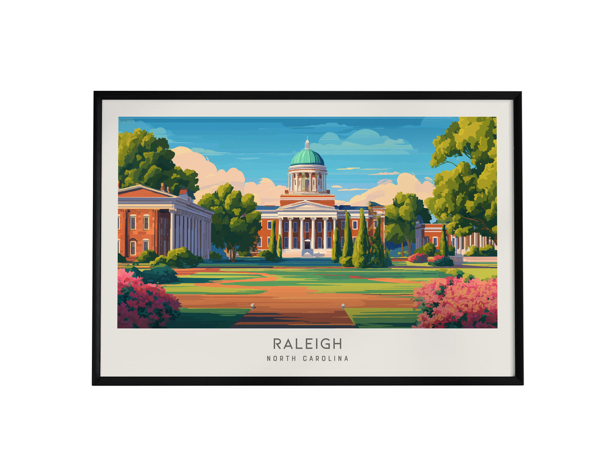 Raleigh Landscape Matte Border Poster | North Carolina Travel Wall Art — framed wall art, 24x36 in