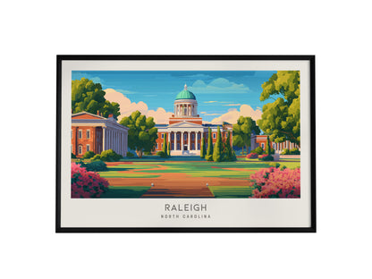 Raleigh Landscape Matte Border Poster | North Carolina Travel Wall Art — framed wall art, 24x36 in
