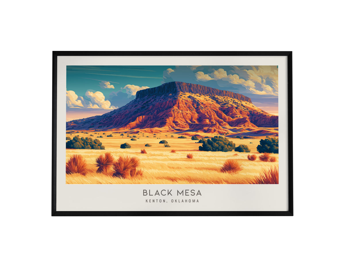 Black Mesa Landscape Matte Border Poster | Kenton, Oklahoma Travel Wall Art — framed wall art, 24x36 in