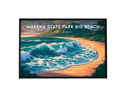 Makena State Park Big Beach Landscape Poster | Maui, Hawaii Vacation Wall Art — framed wall art, 24x36 in
