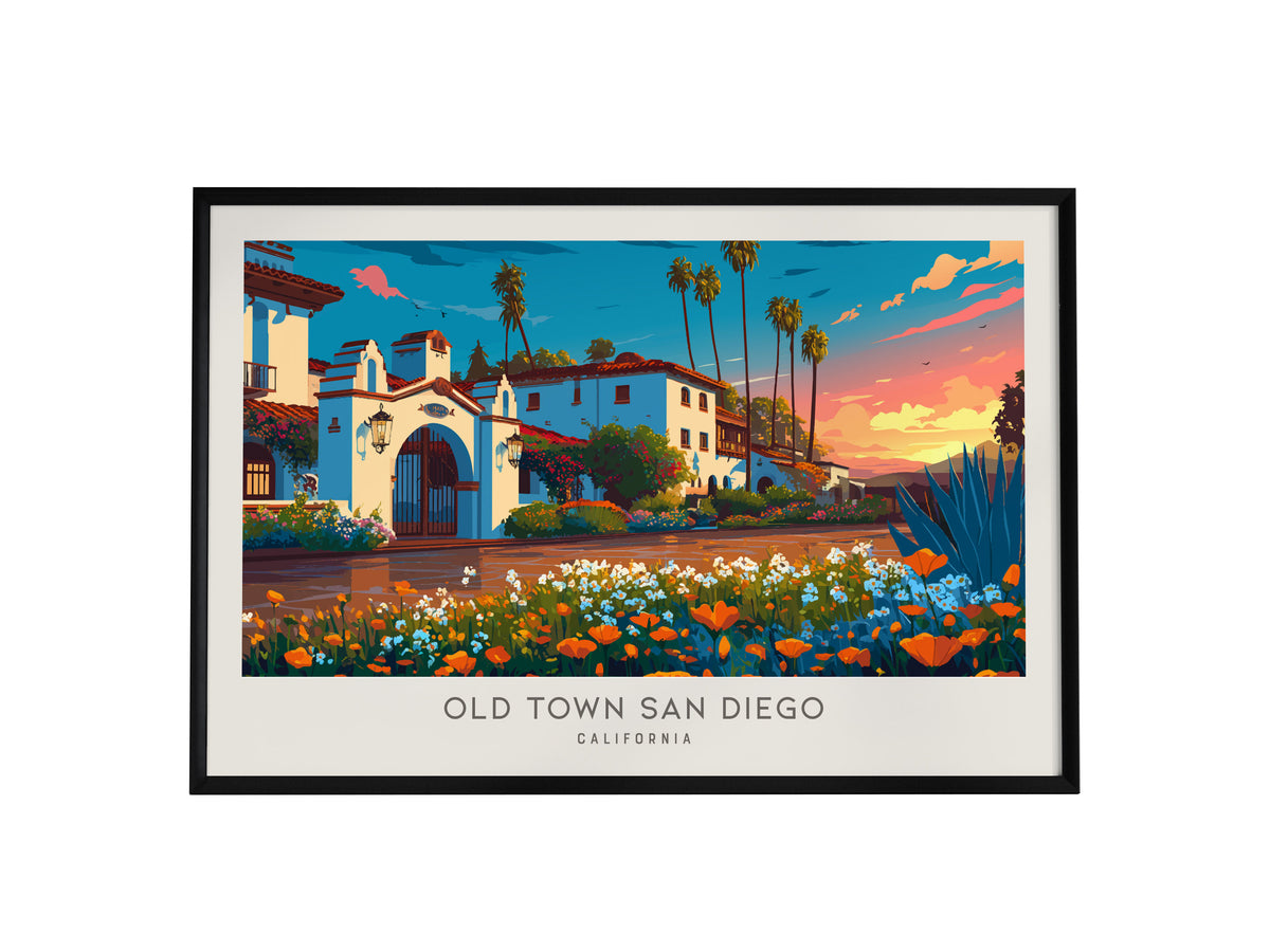 Old Town San Diego Landscape Matte Border Poster | California Destination Print Framed or Unframed — framed wall art, 24x36 i