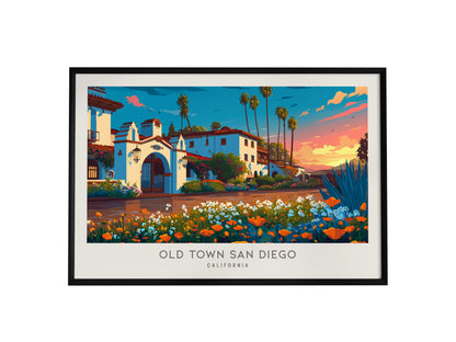 Old Town San Diego Landscape Matte Border Poster | California Destination Print Framed or Unframed — framed wall art, 24x36 i
