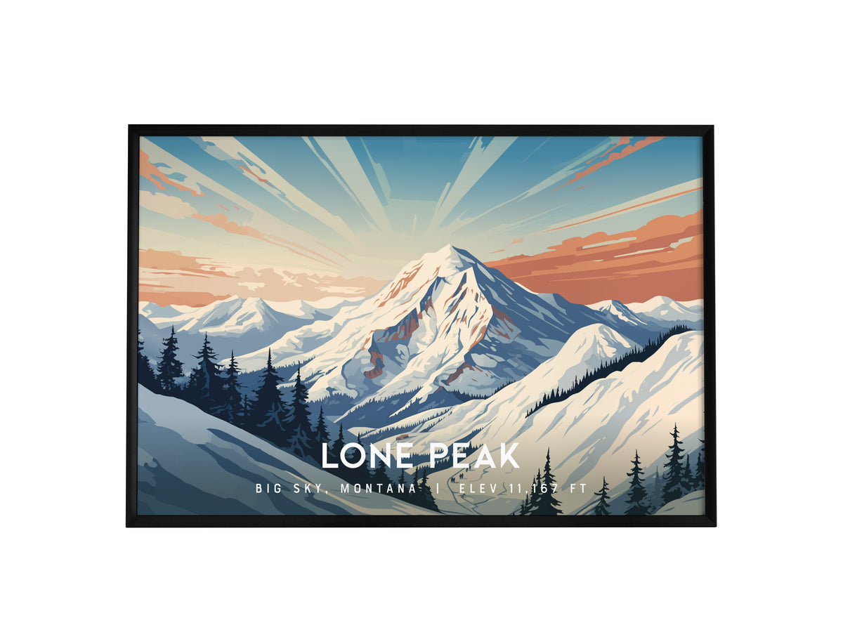Lone Peak, Big Sky, Montana Landscape Poster | Mountain Destination Print Wall Art — framed wall art, 24x36 in