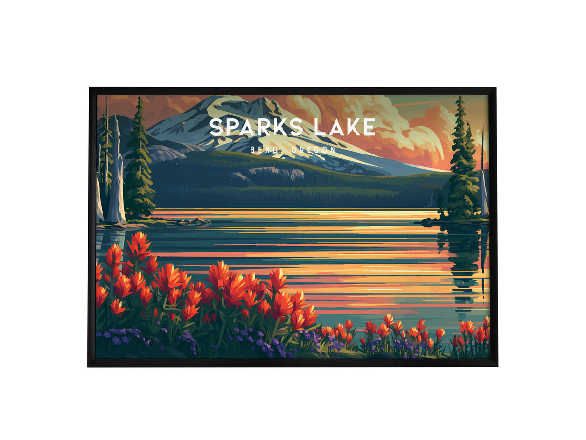 Sparks Lake Landscape Poster | Bend, Oregon Alpine Lake Framed or Unframed Travel Wall Art — framed wall art, 24x36 in