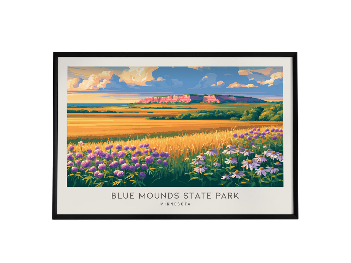 Blue Mounds State Park Landscape Matte Border Poster | Minnesota Travel Wall Art — framed wall art, 24x36 in
