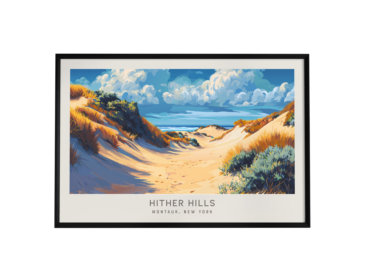 Hither Hills Landscape Matte Border Poster | Montauk, New York Coastal Beach Decor — framed wall art, 24x36 in
