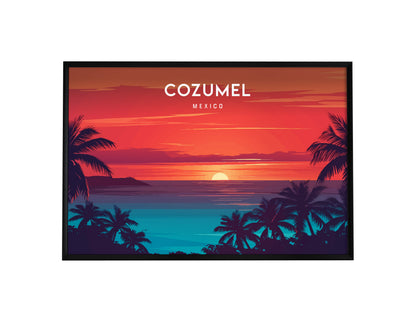 Cozumel, Mexico Landscape Poster | Destination Print Beach House Decor Wall Art — framed wall art, 24x36 in