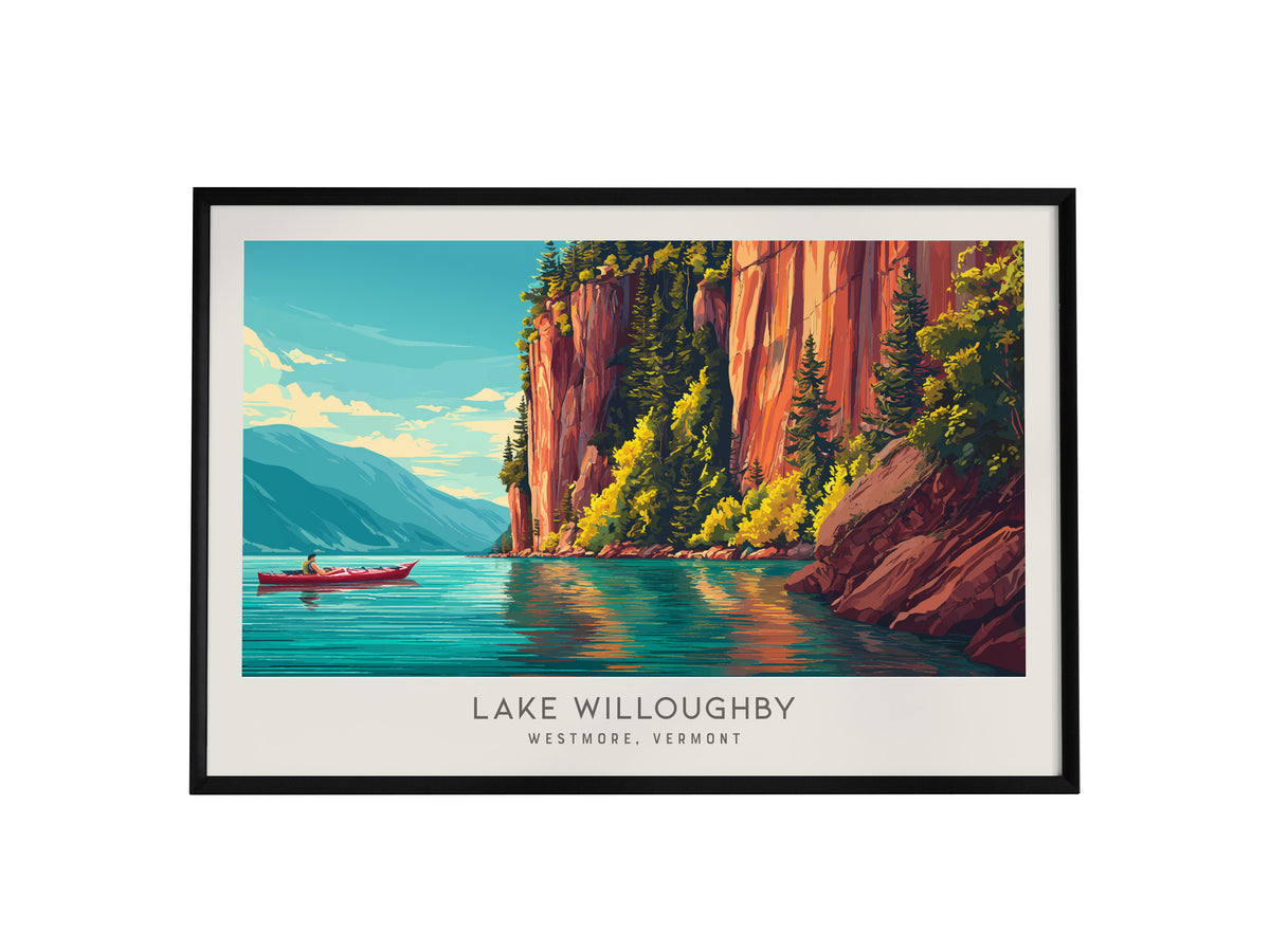 Lake Willoughby Landscape Matte Border Poster | Westmore, Vermont Vacation Wall Art — framed wall art, 24x36 in