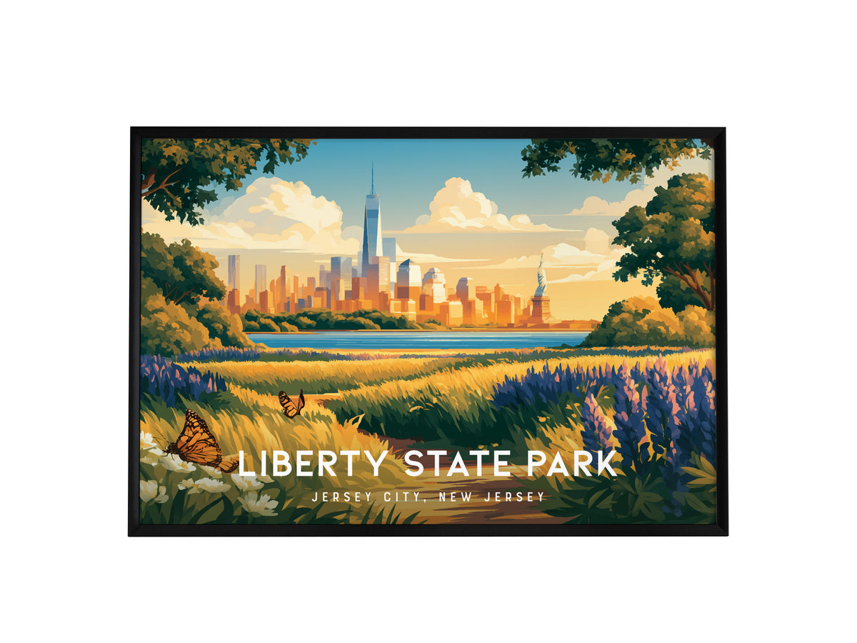 Liberty State Park Landscape Poster | Jersey City, New Jersey Vacation Wall Art — framed wall art, 24x36 in