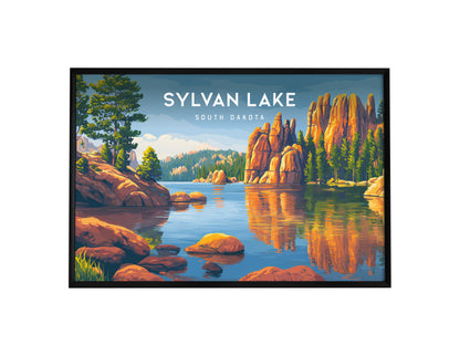 Sylvan Lake Landscape, South Dakota Poster | Custer State Park Vacation Wall Art — framed wall art, 24x36 in