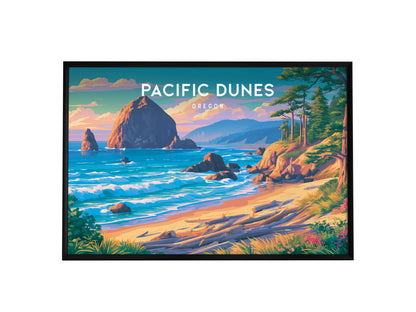 Pacific Dunes, Oregon Landscape Poster | Windswept Dunes Travel Wall Art — framed wall art, 24x36 in