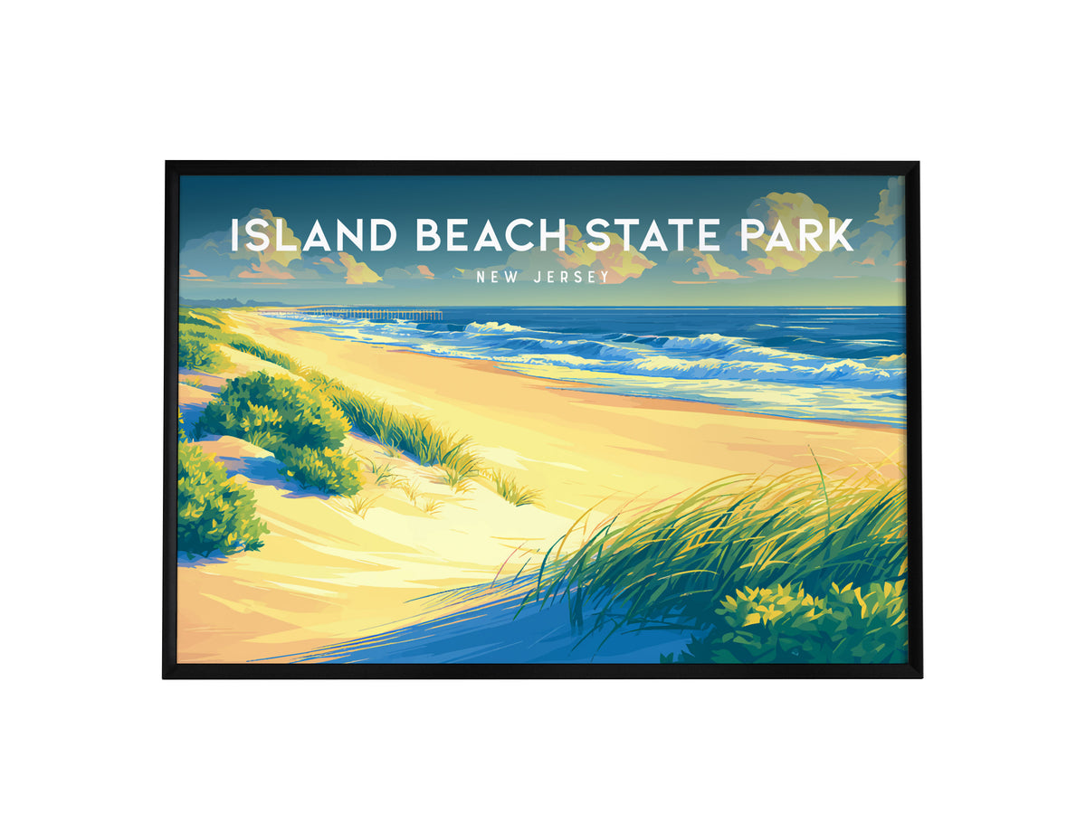 Island Beach State Park, New Jersey Landscape Poster | Coastal Beach Decor Wall Art — framed wall art, 24x36 in
