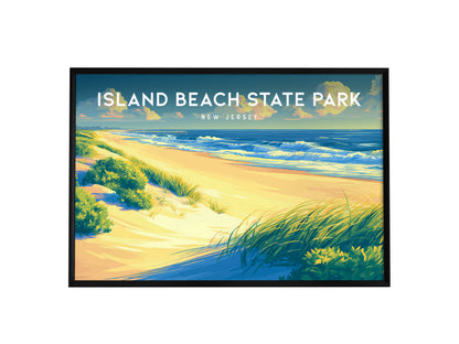 Island Beach State Park, New Jersey Landscape Poster | Coastal Beach Decor Wall Art — framed wall art, 24x36 in