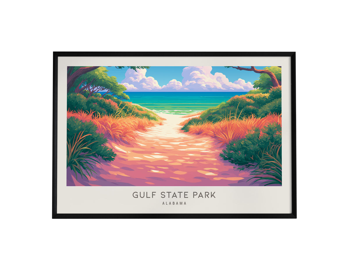 Gulf State Park Landscape Matte Border Poster | Alabama Vacation Wall Art Tropical Beach Print — framed wall art, 24x36 in