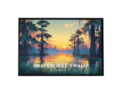 Okefenokee Swamp, Georgia Landscape Poster | Travel Gift Swampland Wildlife Wall Art — framed wall art, 24x36 in