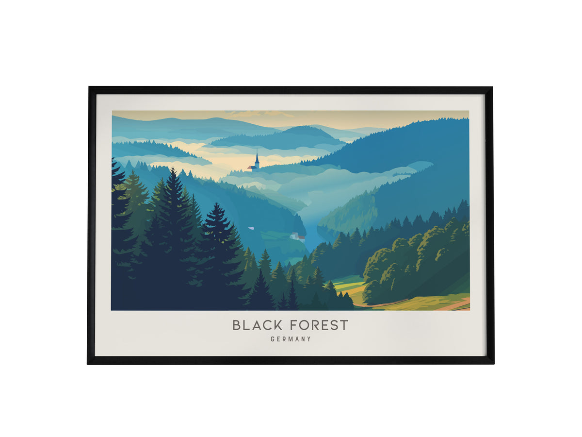 Black Forest Landscape Matte Border Poster | Germany Framed or Unframed Travel Gift — framed wall art, 24x36 in