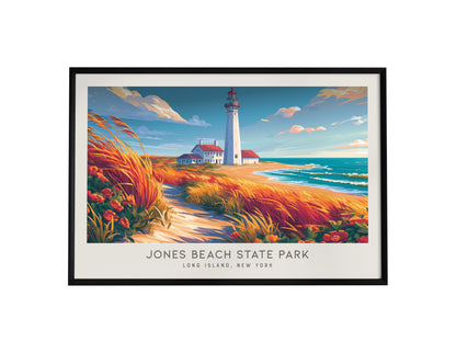 Jones Beach State Park Landscape Matte Border Poster | Long Island, New York Travel Wall Art — framed wall art, 24x36 in