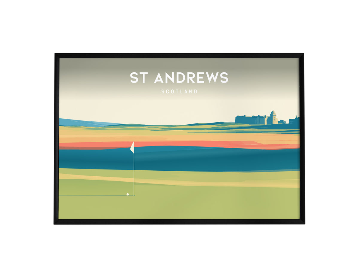 St Andrews Old Course, Scotland Landscape Poster | Golf Course Print Country Club Decor Wall Art — framed wall art, 24x36 in