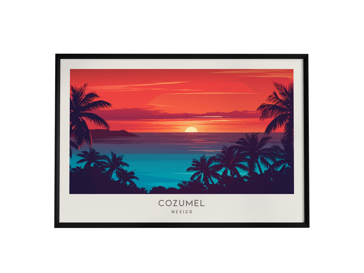 Cozumel Landscape Matte Border Poster | Mexico Tropical Beach Print Travel Wall Art — framed wall art, 24x36 in