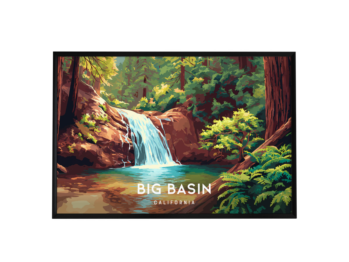 Big Basin Redwoods, California Landscape Poster | Ancient Forest Travel Wall Art — framed wall art, 24x36 in