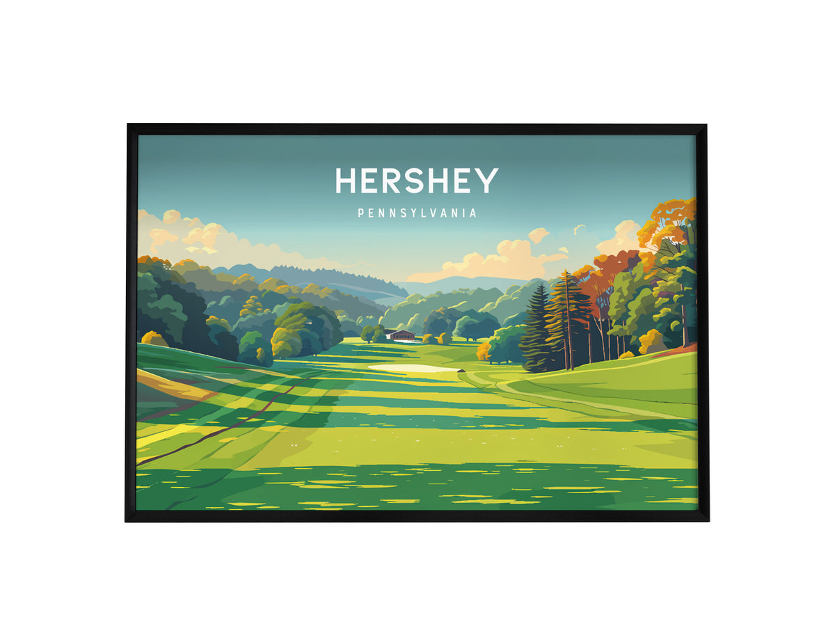 Hershey, Pennsylvania Landscape Poster | Chocolate Town Vacation Wall Art — framed wall art, 24x36 in