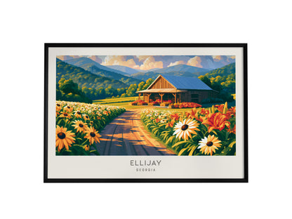 Ellijay Landscape Matte Border Poster | Georgia Destination Print Travel Wall Art — framed wall art, 24x36 in