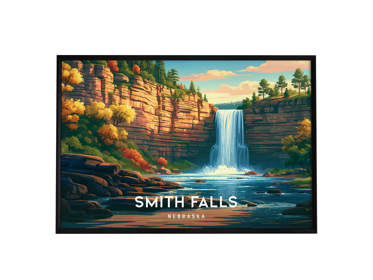 Smith Falls, Nebraska Landscape Poster | Waterfall Vacation Wall Art — framed wall art, 24x36 in
