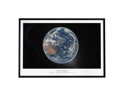 Hello, World Landscape Poster | NASA Artemis II Space Photography Wall Art — framed wall art, 24x36 in