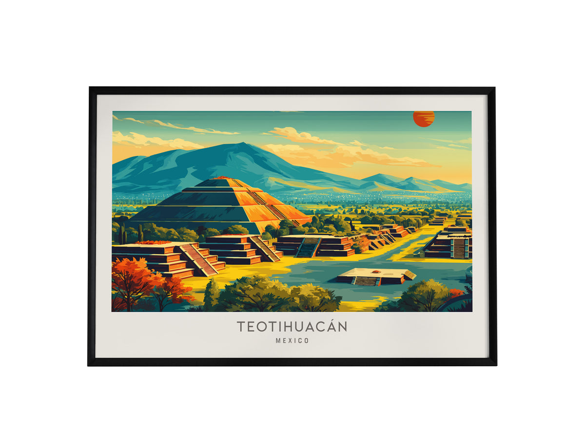 Teotihuacán Landscape Matte Border Poster | Mexico Ancient Ruins Framed or Unframed Travel Gift — framed wall art, 24x36 in