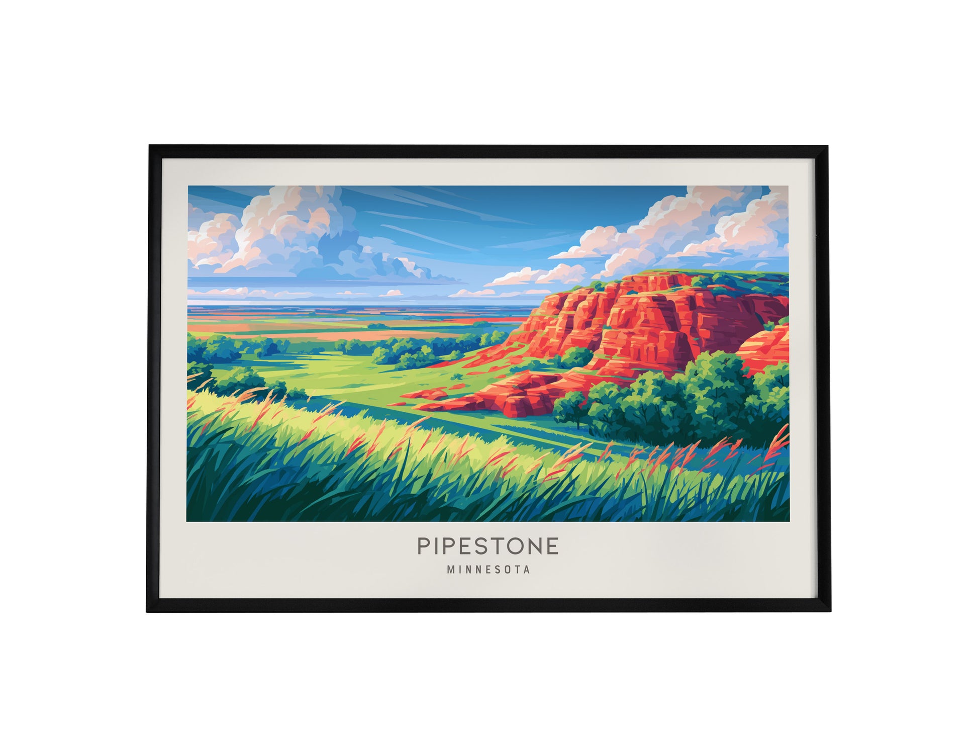 Pipestone Landscape Matte Border Poster | Minnesota Vacation Wall Art — framed wall art, 24x36 in